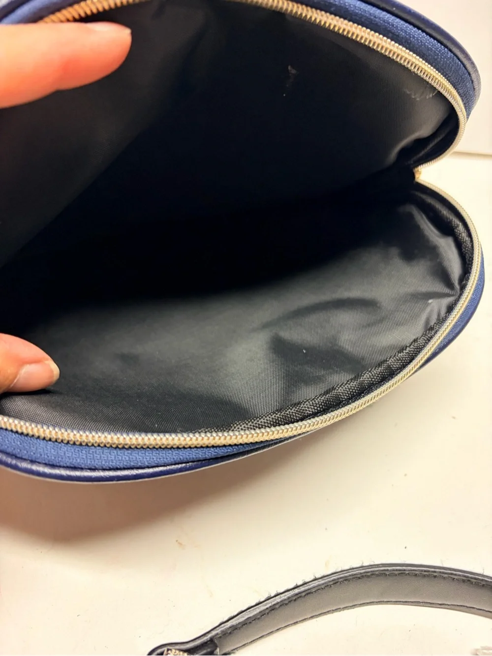 Adrienne Vittadini Navy Cosmetic Bag with Multicolor Dot Pattern